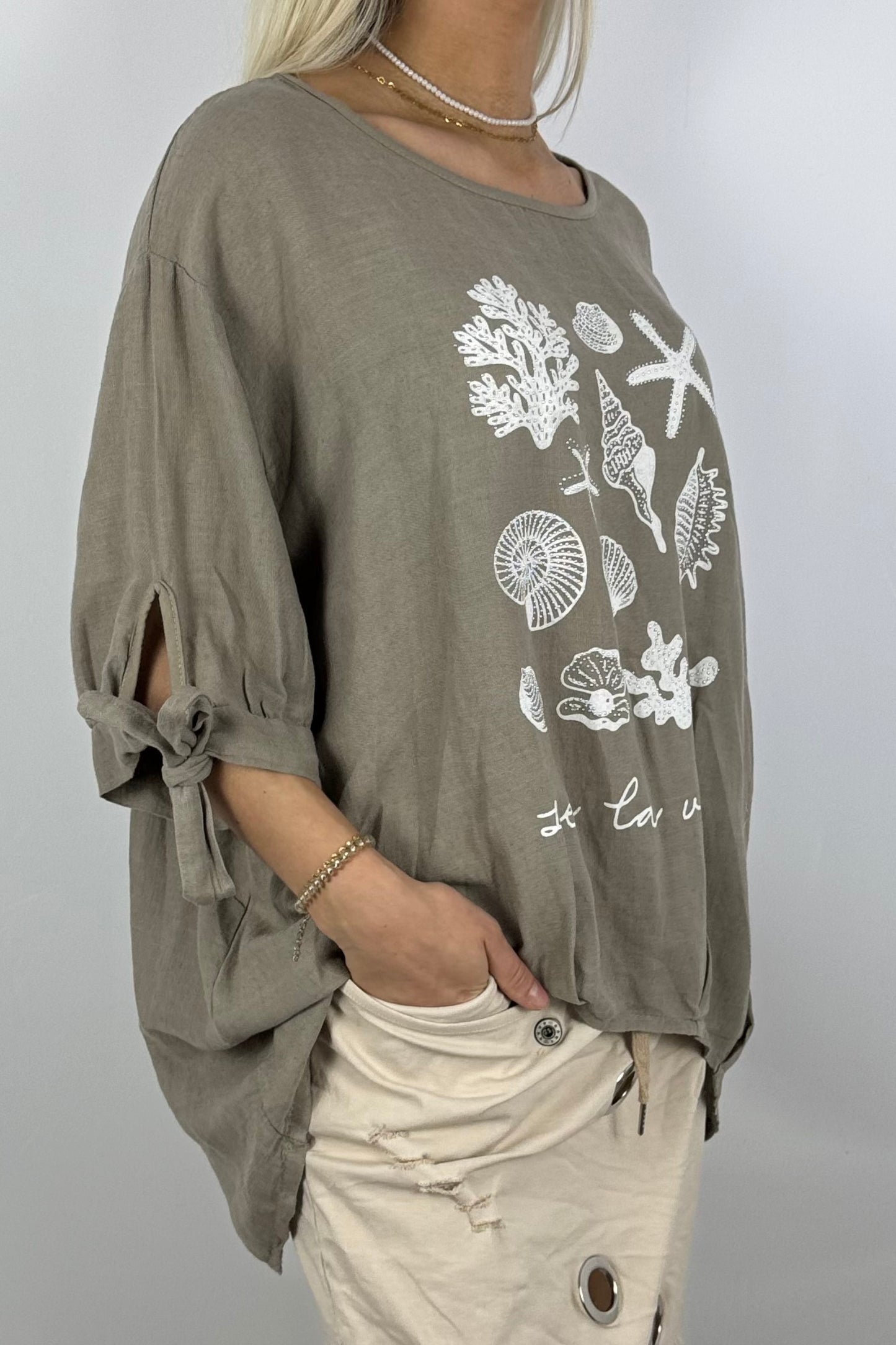 Leinenmix-Shirt „Sea La Vie“-Mud