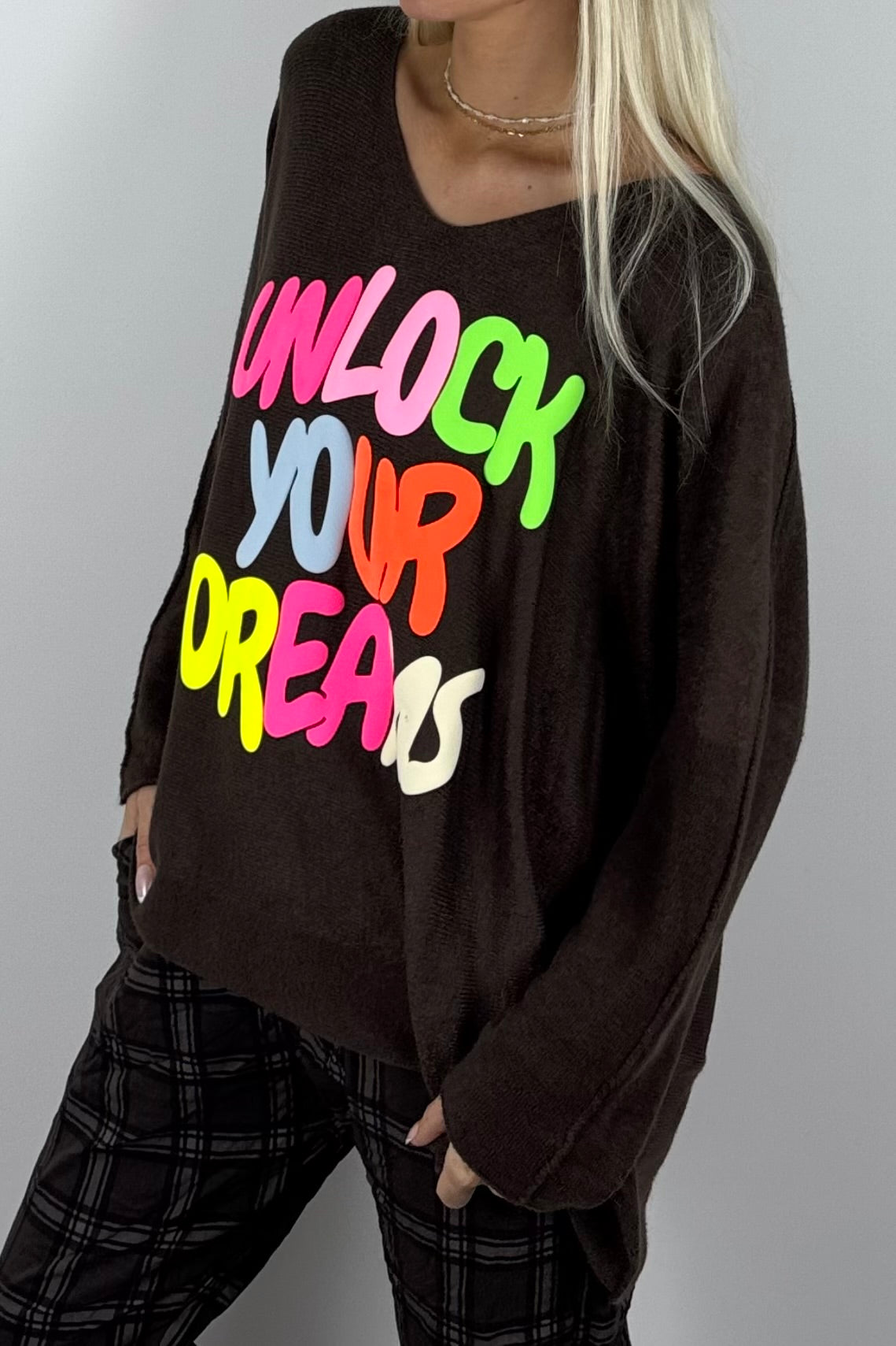 Damen Oversize-Sweatshirt mit Statement-Print-Schoko