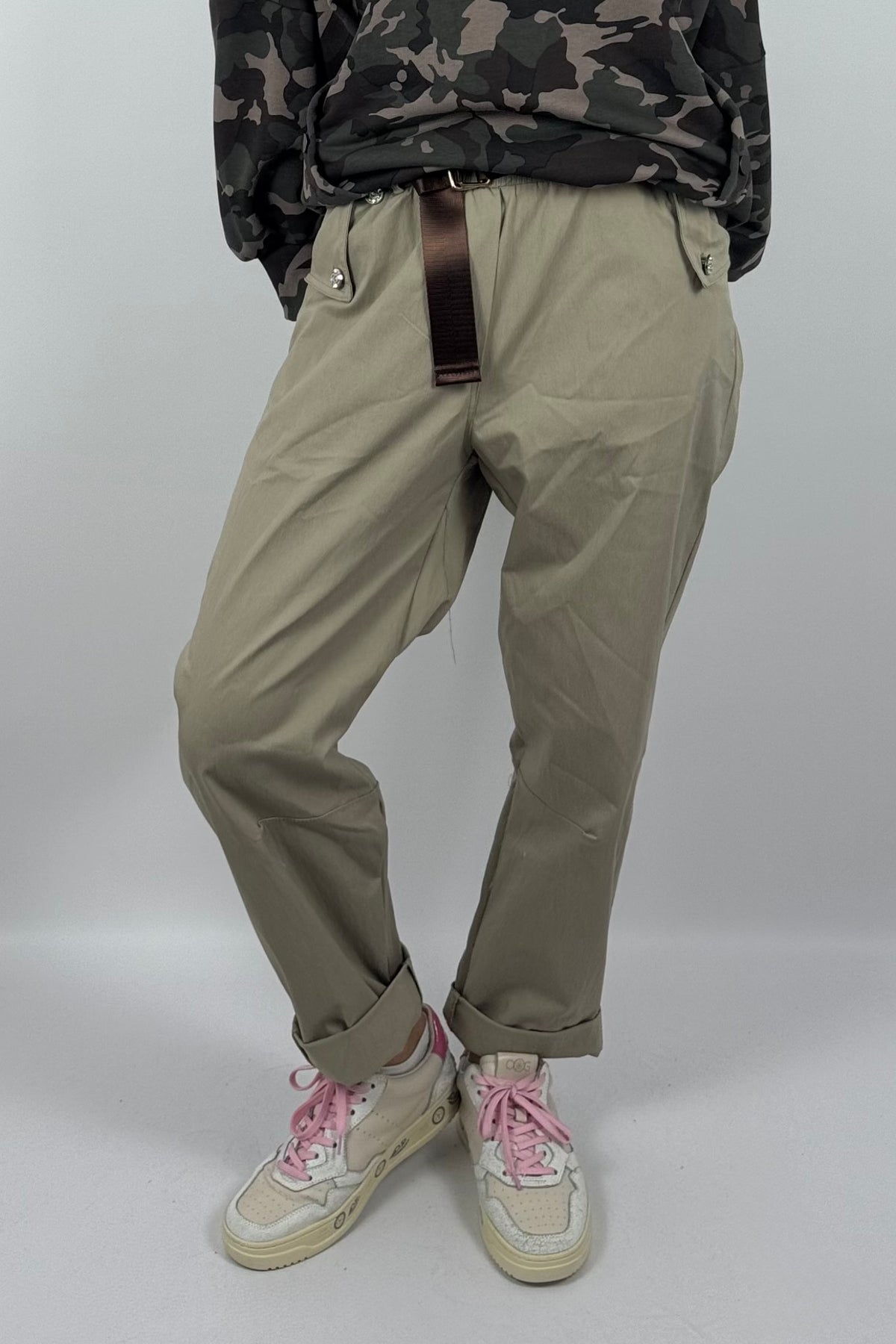 Modische Damen Balloonhose mit Gürtel – Mud
