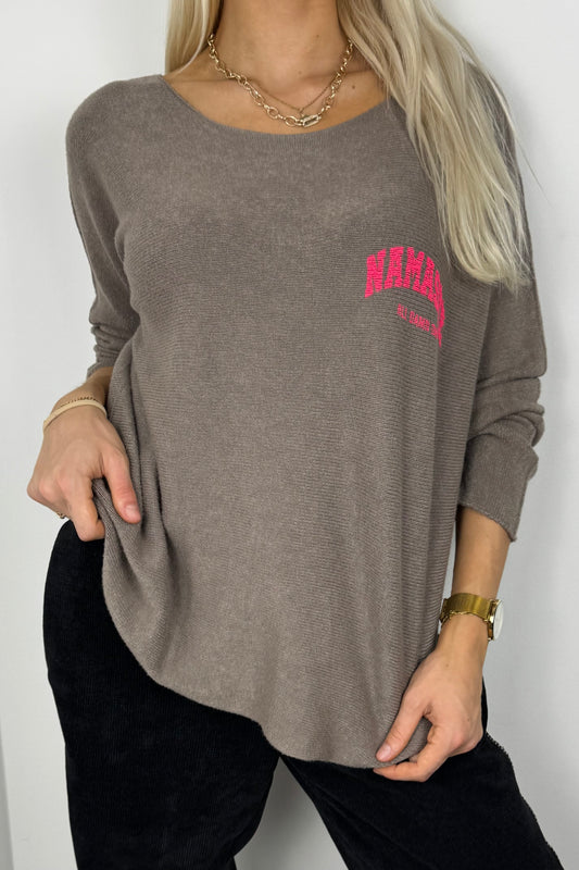 Damen Pullover mit „Namaste“-Print-Braun