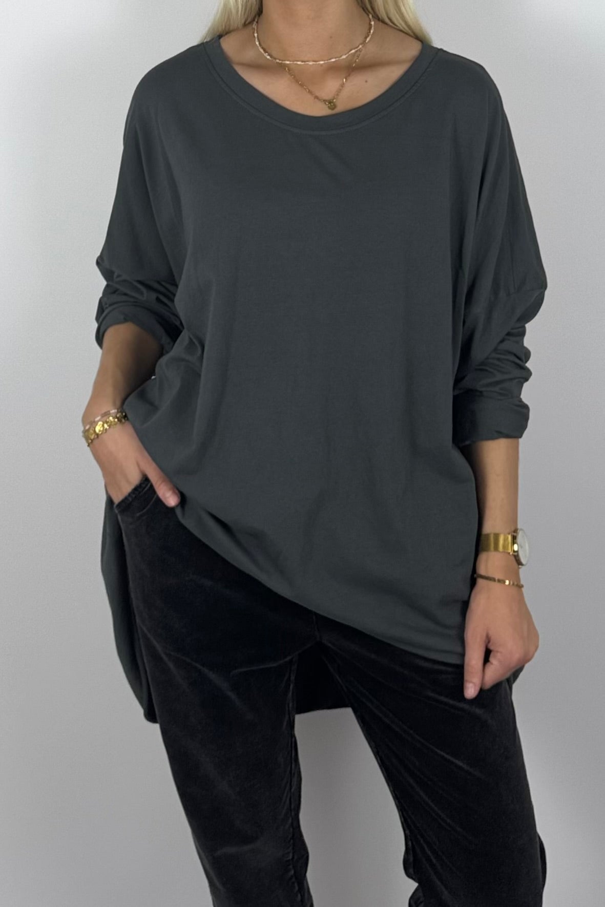 Damen Oversize Shirt mit STYLE-Print -Anthrazit