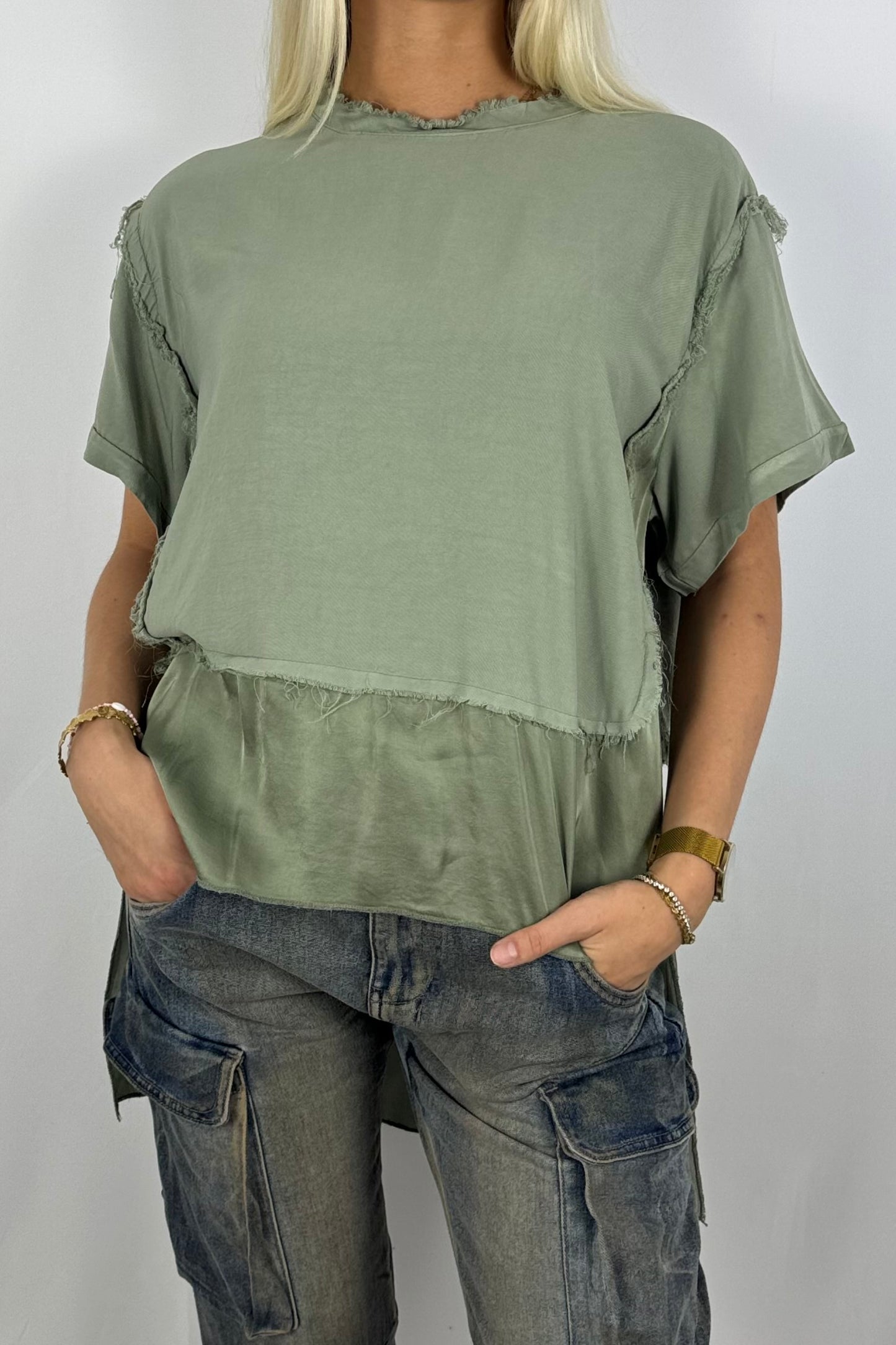 Damen Bluse mit Lagenlook –Khaki