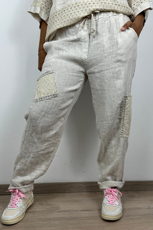 Leinenhose mit Ziertaschen – Einheitsgröße – 100% Leinen