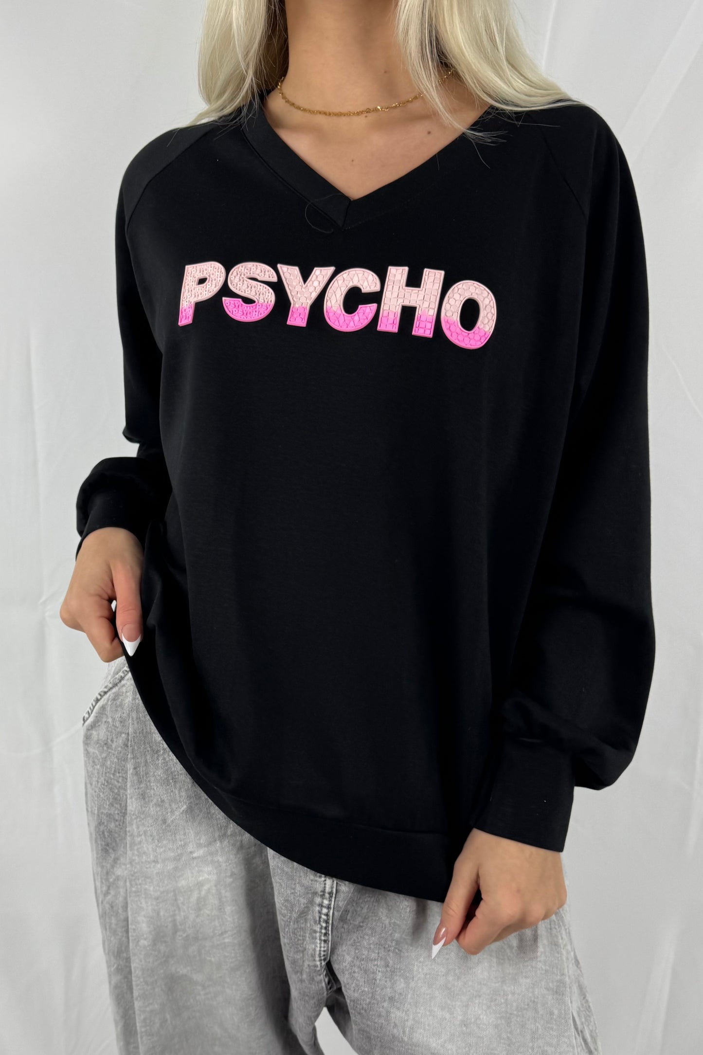 Oversize Sweatshirt mit Statement-Print –Schwarz