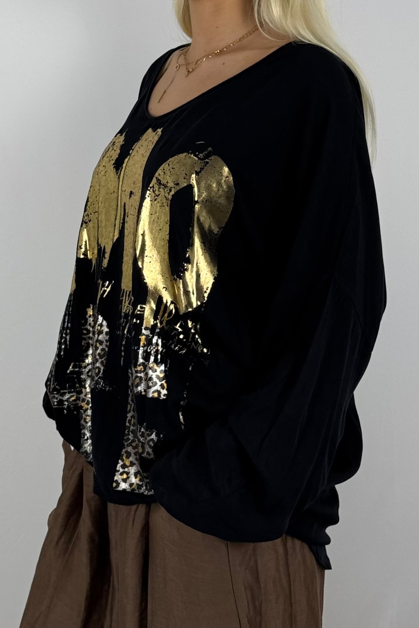 Oversize-Shirt mit Statement-Print-Schwarz