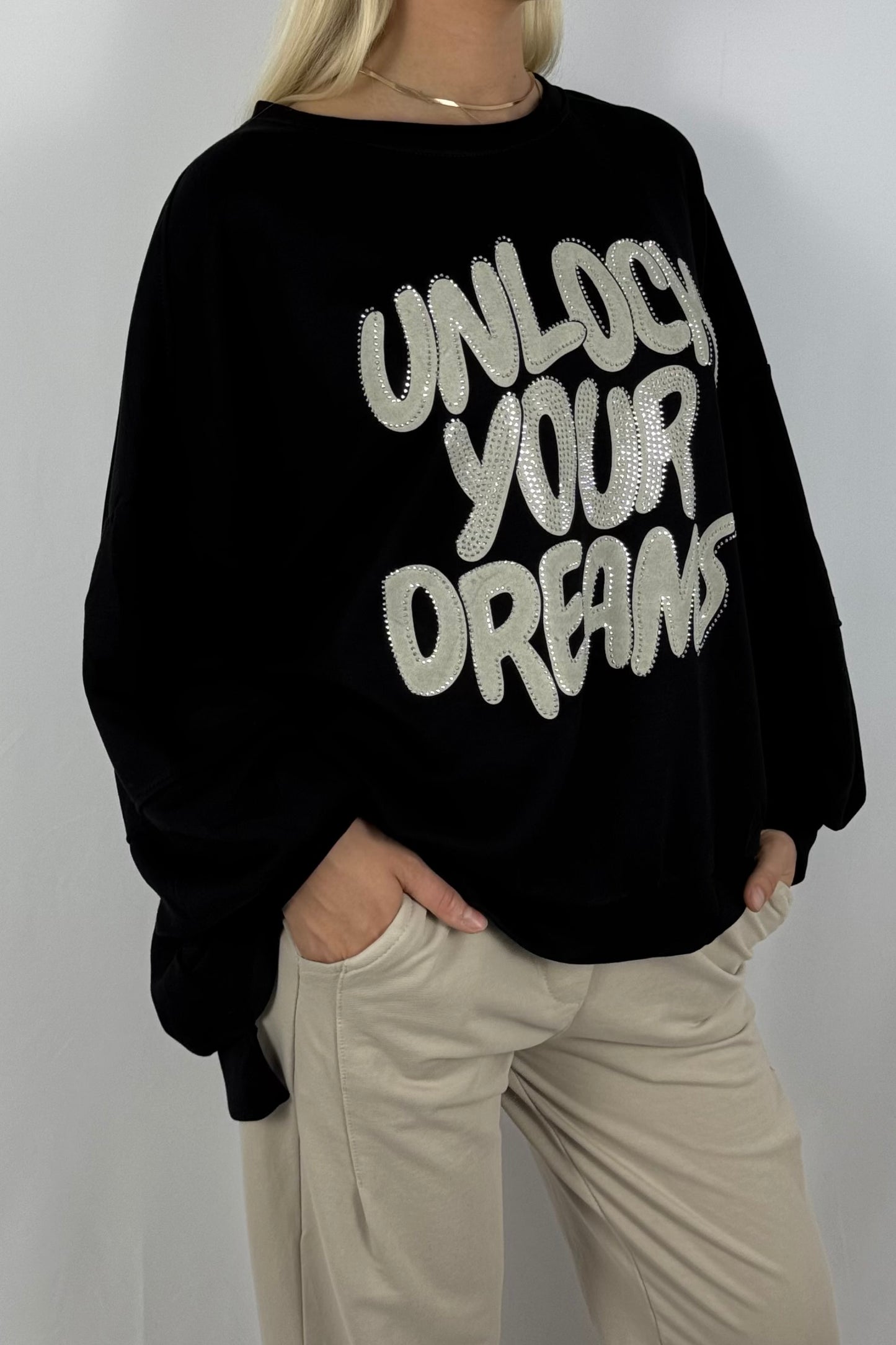 Damen Oversize Sweatshirt – Unlock Your Dreams-Schwarz