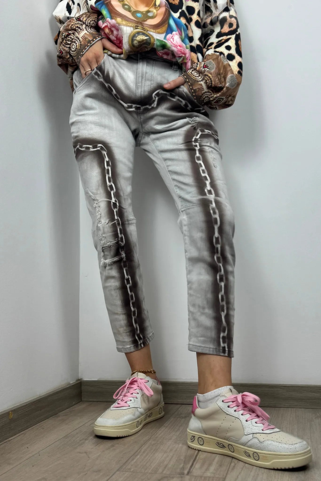 Stylische Jeans mit Ketten-Print – Slim Fit