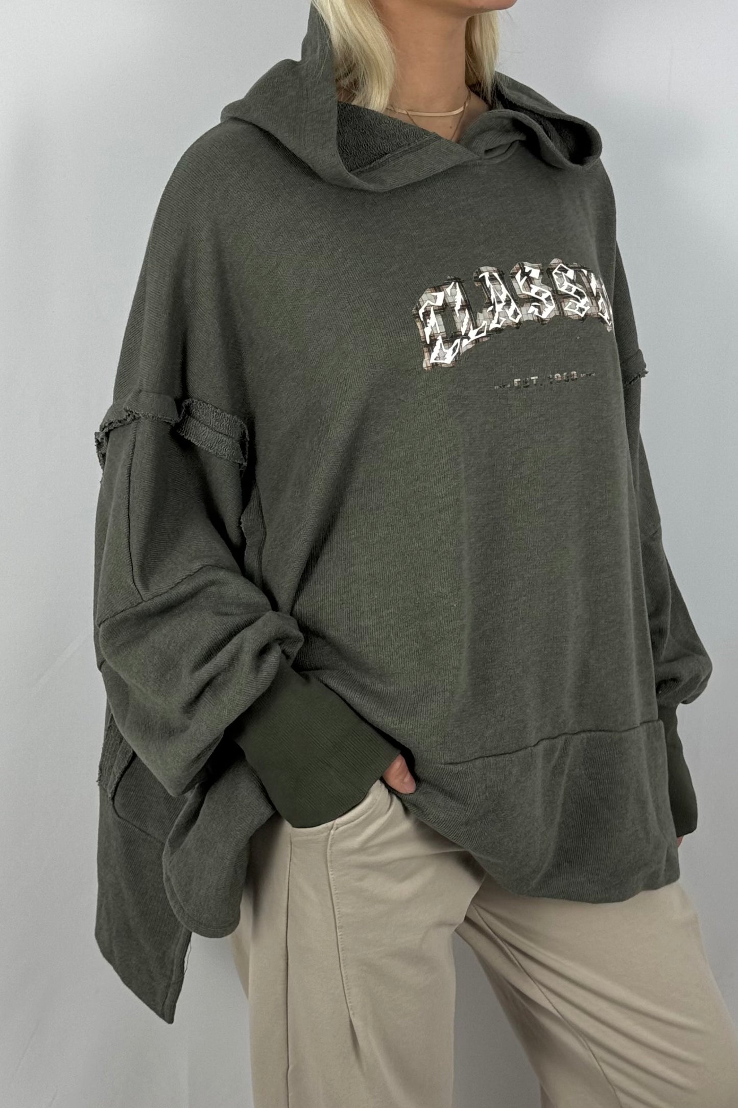 Damen Oversize Hoodie – Classic Print-Khaki