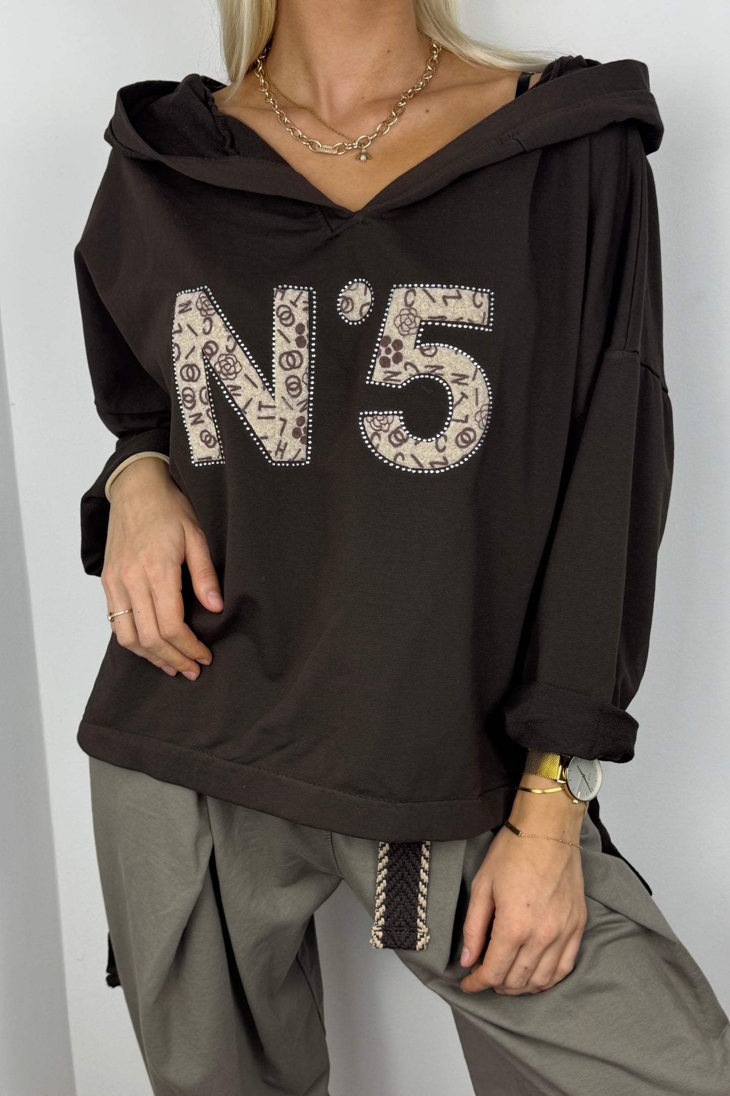 Hoodie mit Print-Detail und Bindeband-Choco