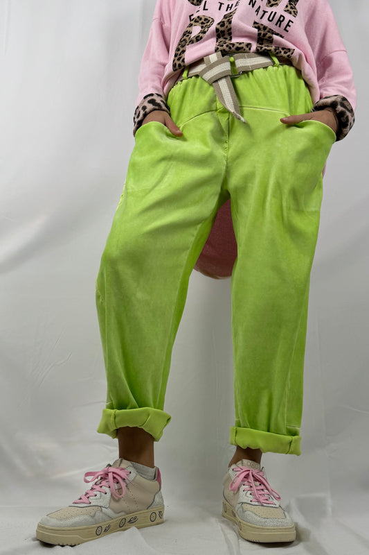 Locker geschnittene Hose mit Gürtel & Taschen-Grün