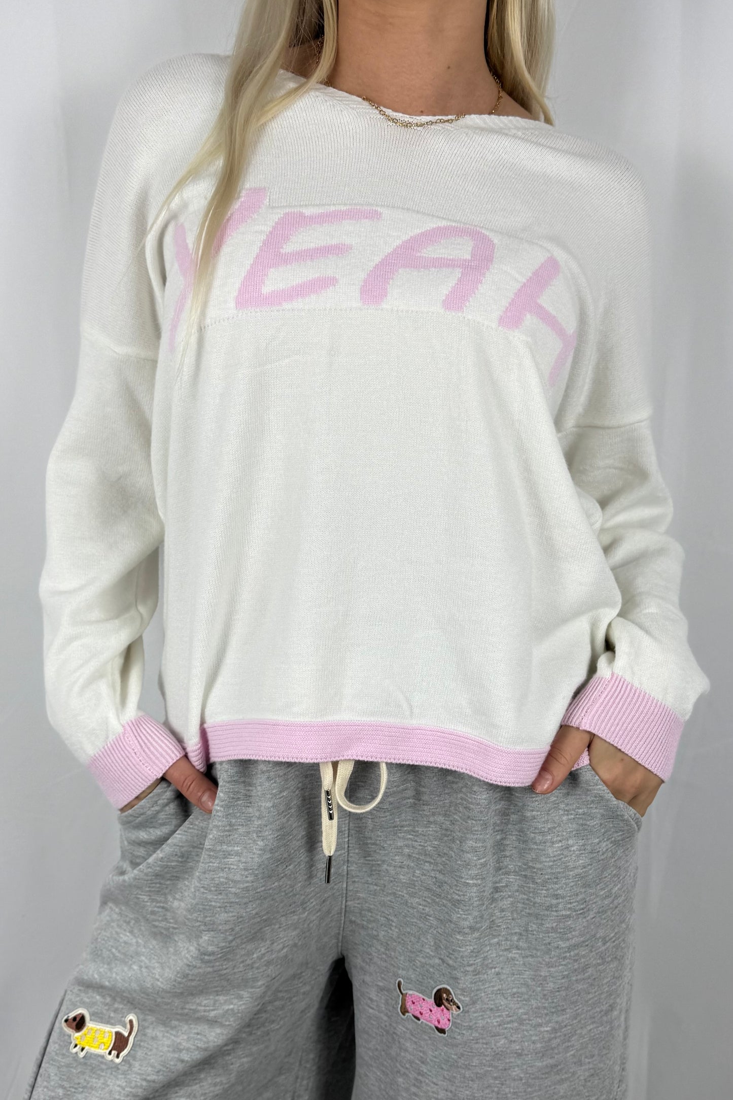 Damen Strickshirt „YEAH“-Rosa