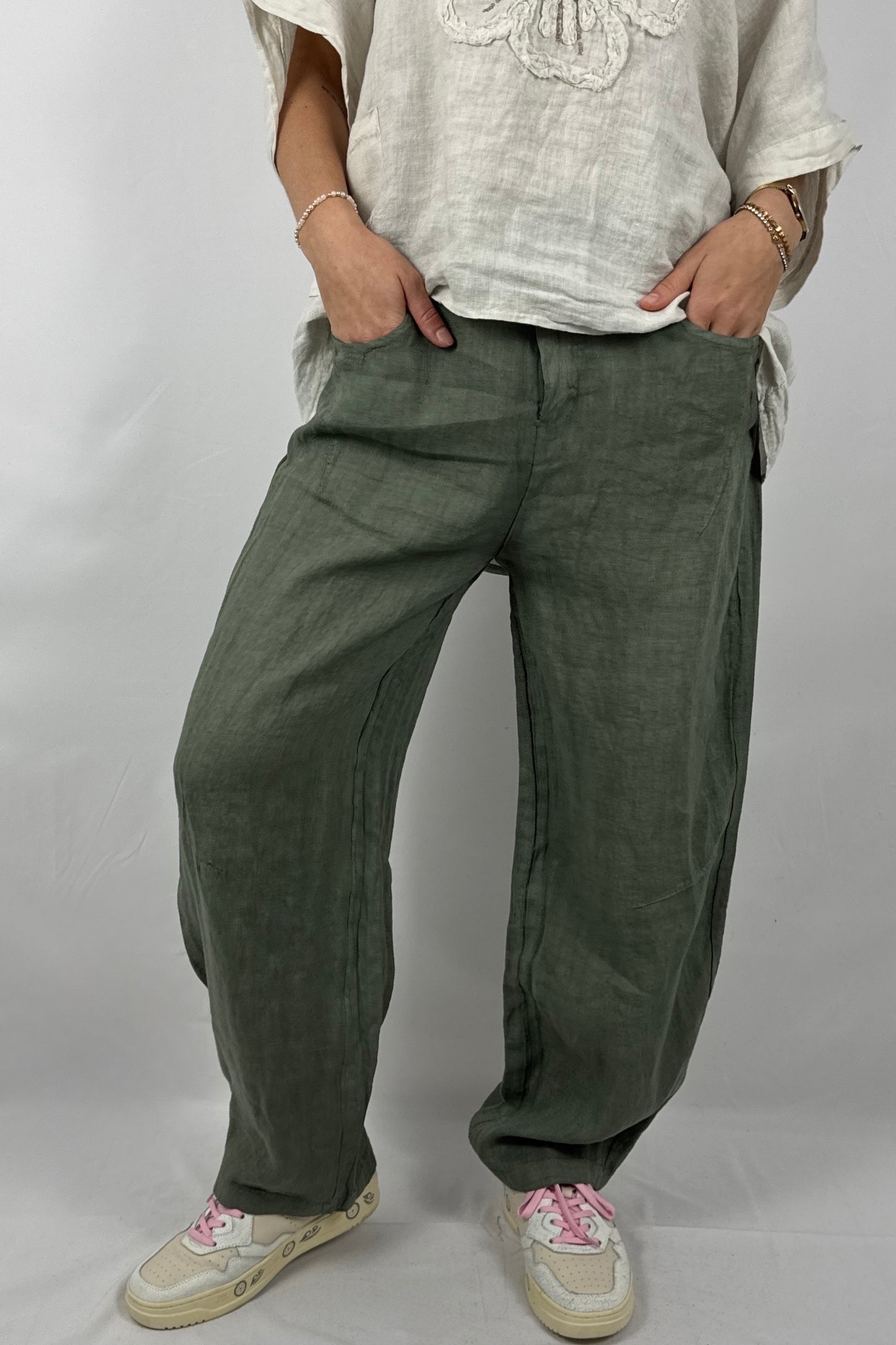 Lässige Leinenhose mit Knopfverschluss – Moderner Sommer Style-Khaki