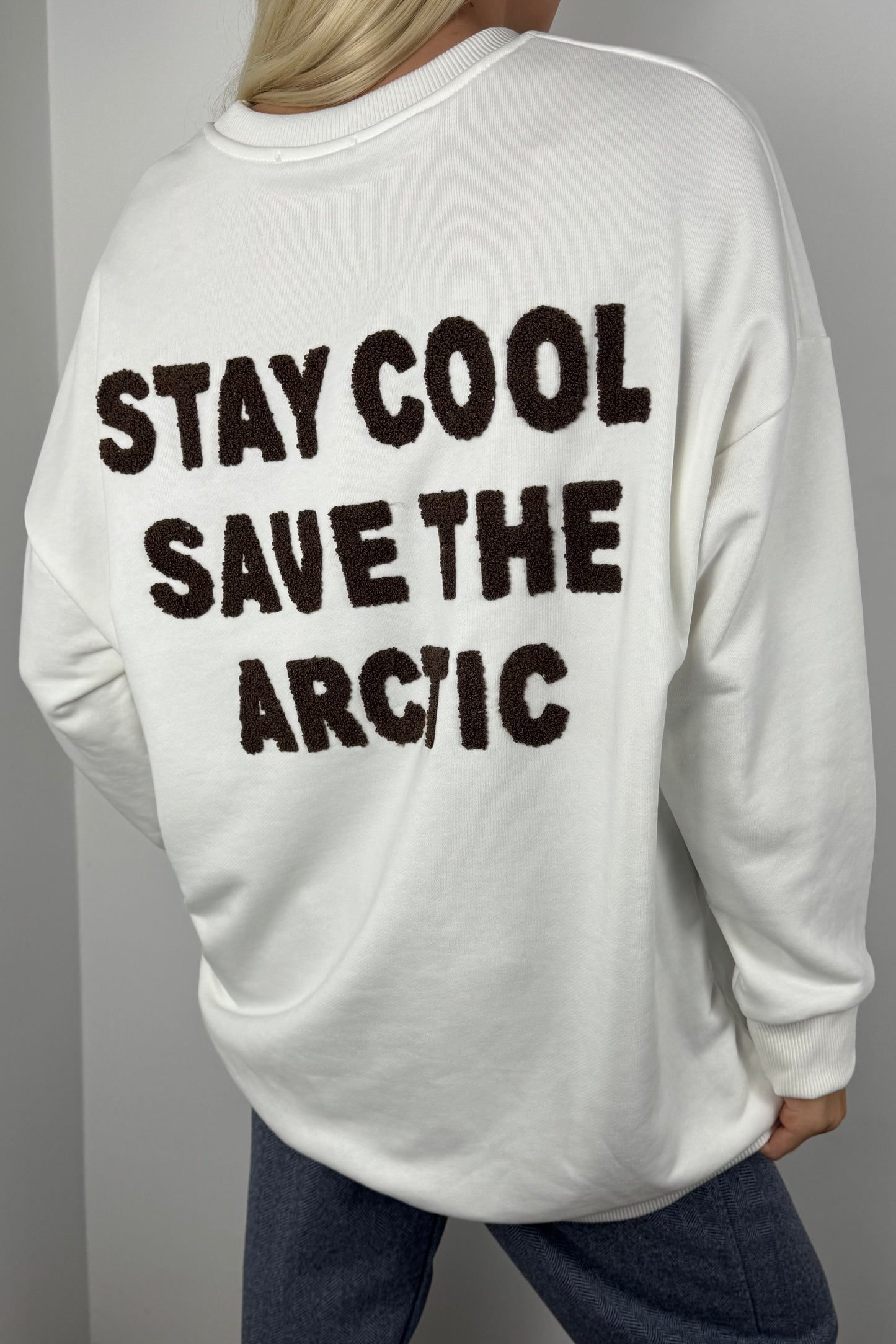 Oversized Sweatshirt mit Statement-Stickerei-Weiß