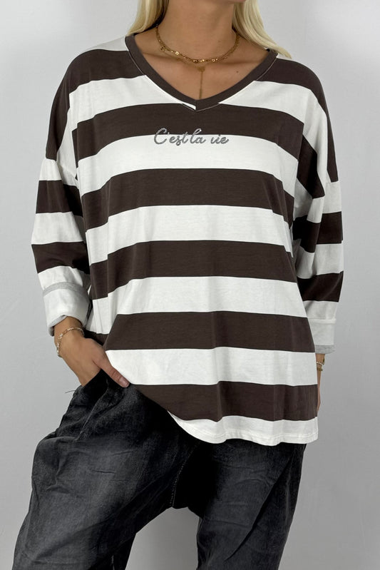 Damen Shirt gestreift – Oversize-Weiß