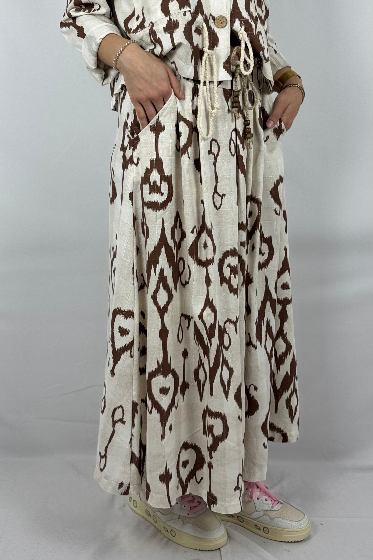 Boho Rock mit Print – Leinen/Viskose-Choco