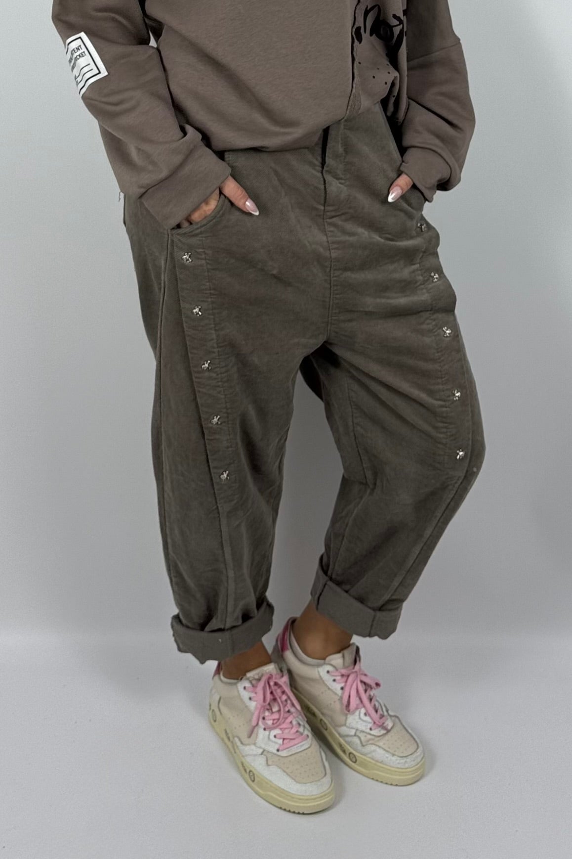 Damen Hose mit Schmuckdetails – Mud