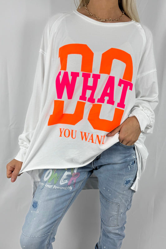 Shirt mit „DO WHAT YOU WANT“ Statement-Print-Weiß
