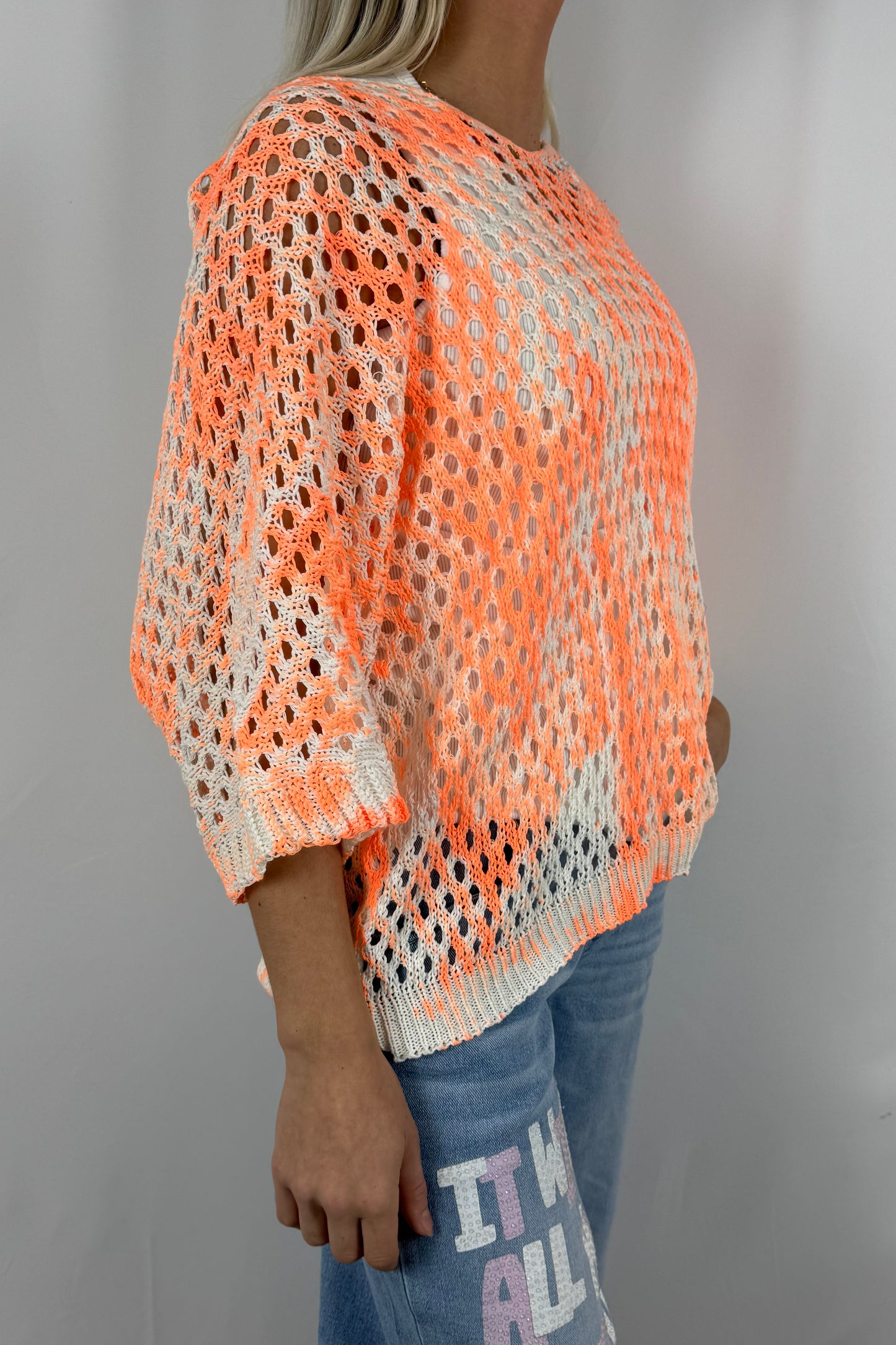 Damen Strick Shirt mit V Ausschnitt-Orange