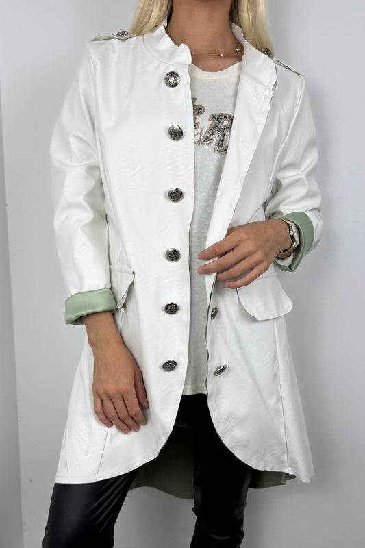 Eleganter Mantel mit Knopfleiste –Weiß