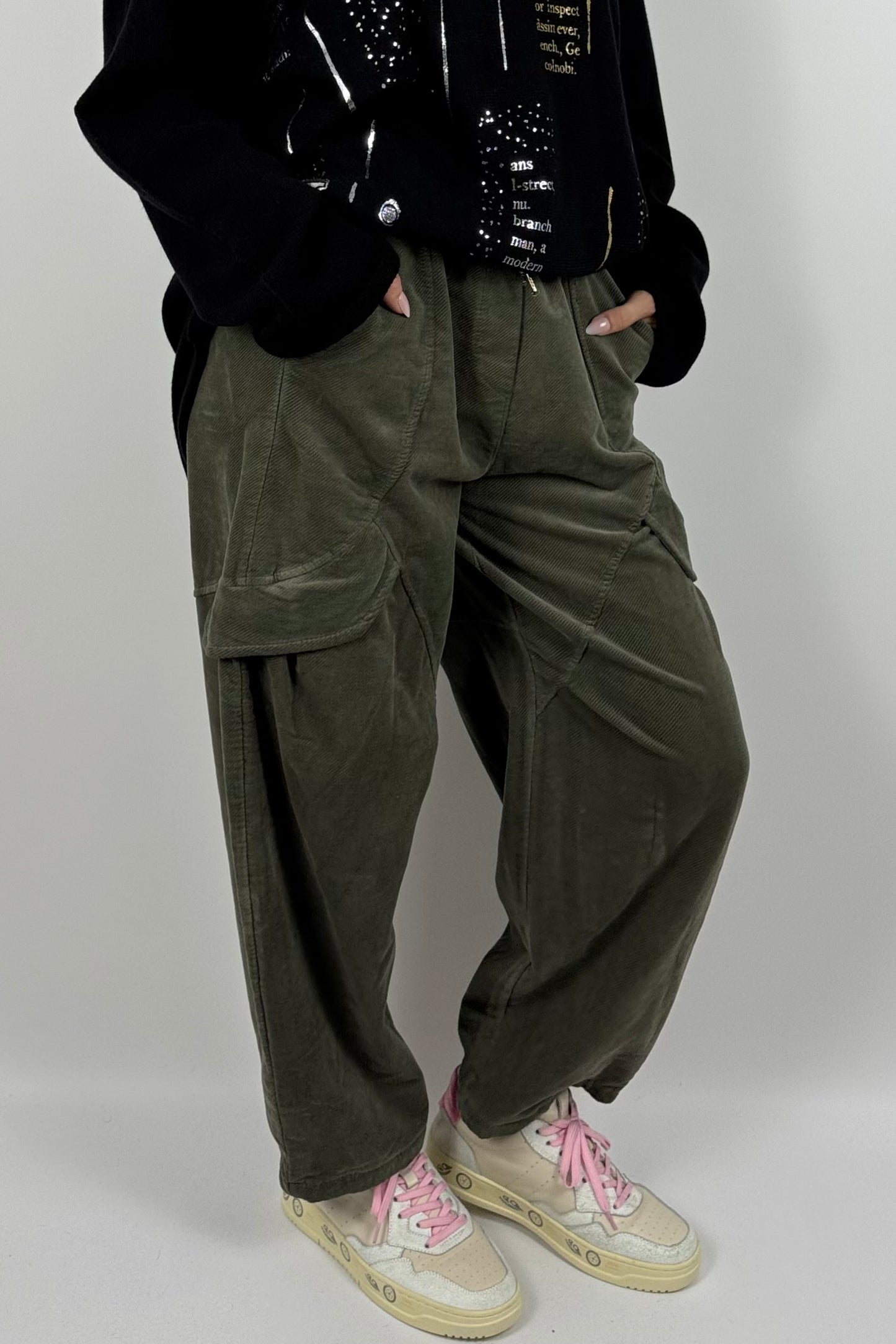Lässige Baggy-Hose mit Cargo-Taschen-Khaki