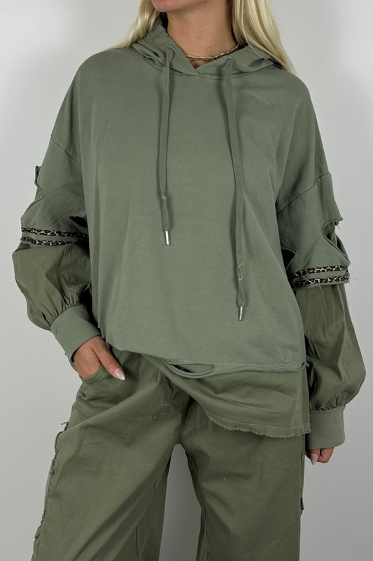 Oversize Hoodie mit Leo-Details-Khaki