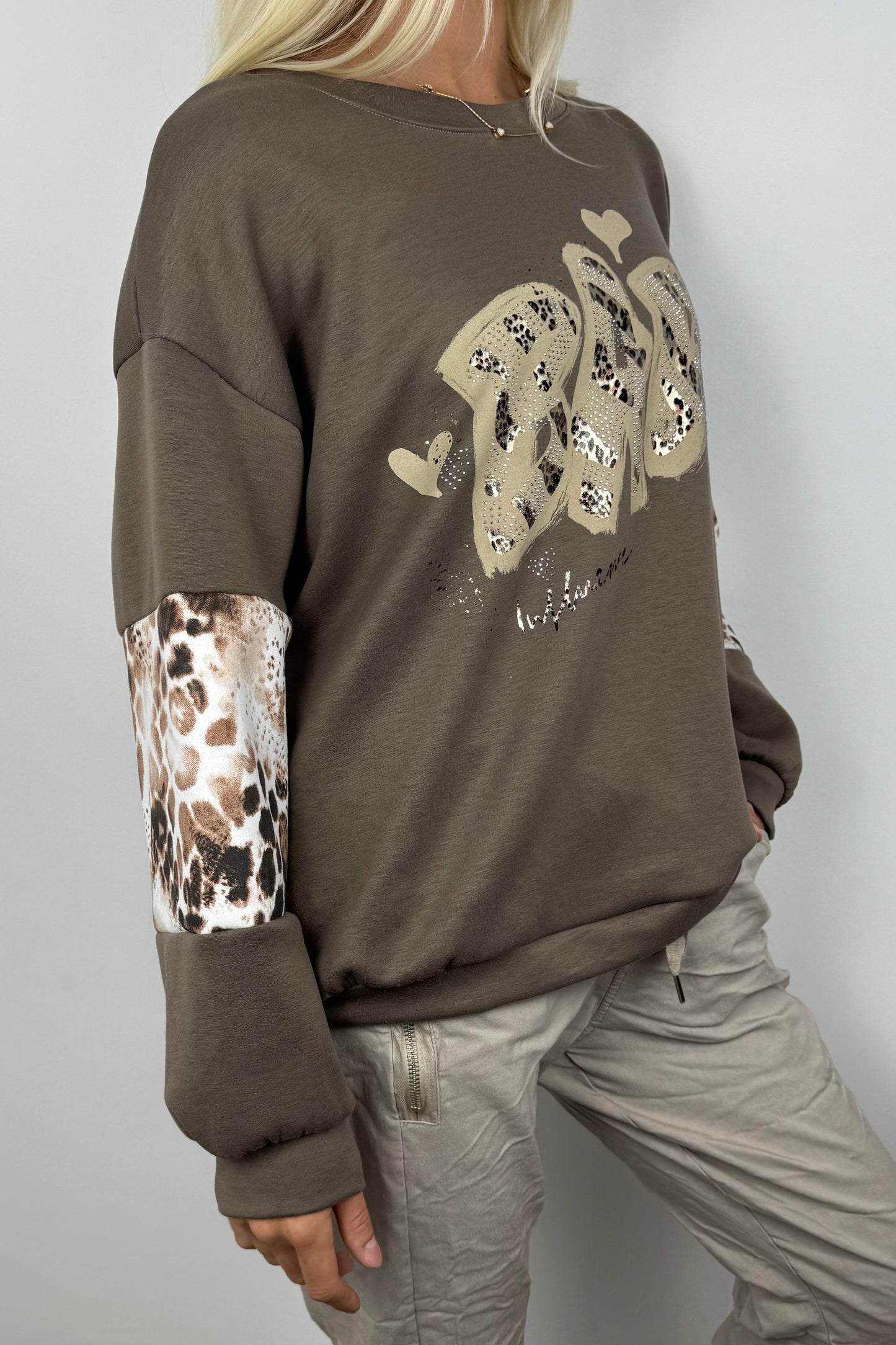 Oversize Sweatshirt mit Print & Animal-Details –Mud