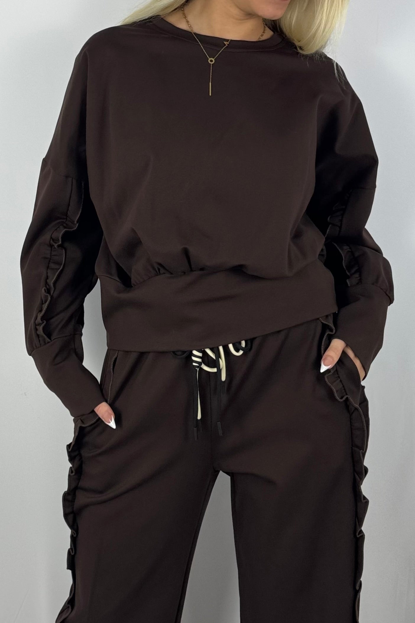Sweatshirt mit Rüschen-Details-Schoko