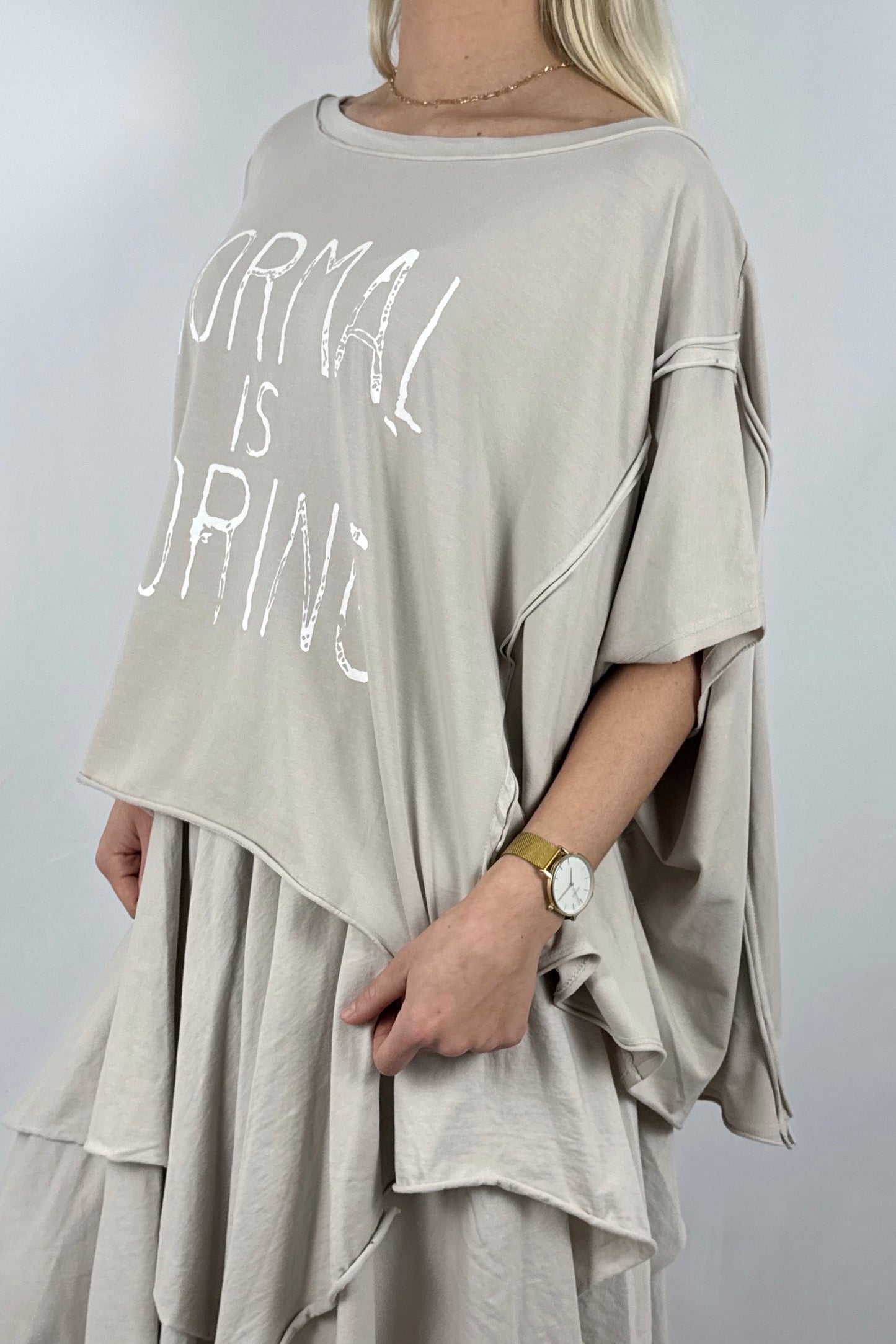 Oversize Shirt mit Statement Print-Beige