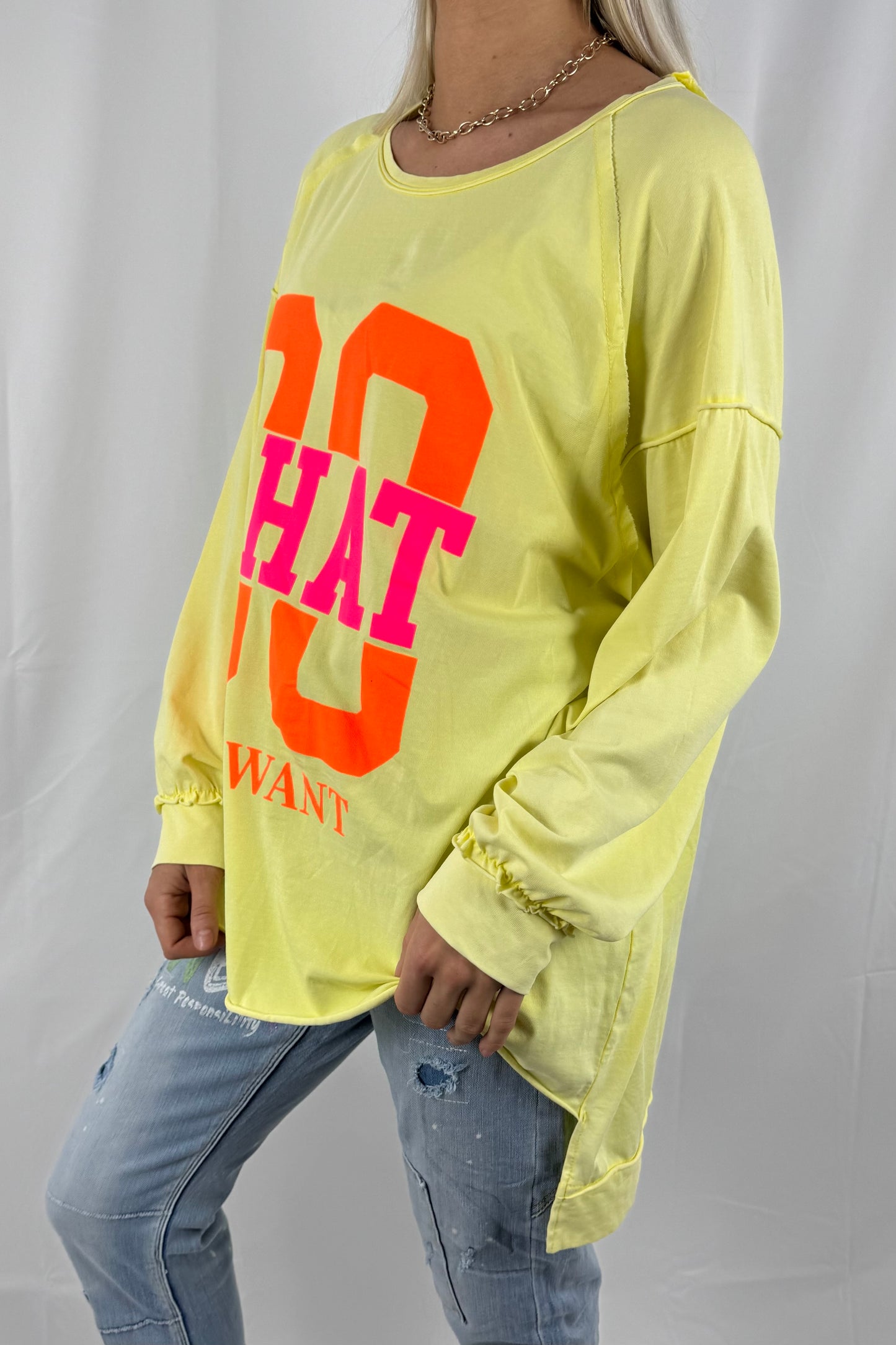 Shirt mit „DO WHAT YOU WANT“ Statement-Print- Gelb