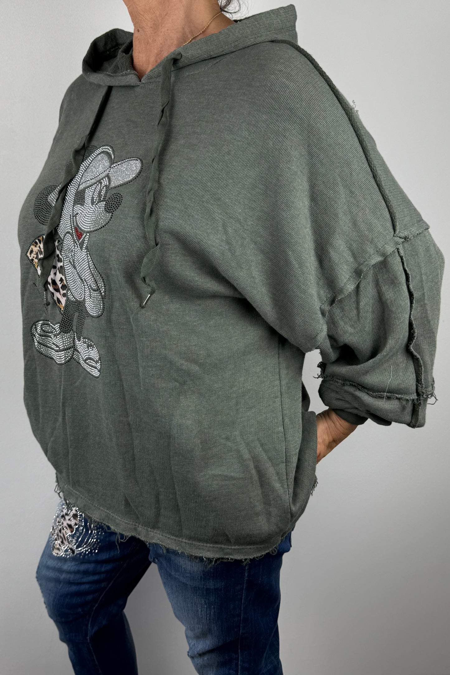 Damen Hoodie mit Glitzer-Motiv & Animal-Print-Detai