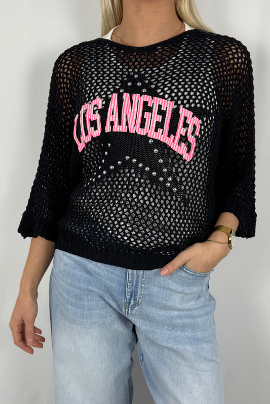 Damen Strickshirt „Los Angeles“ mit Strass-Schwarz
