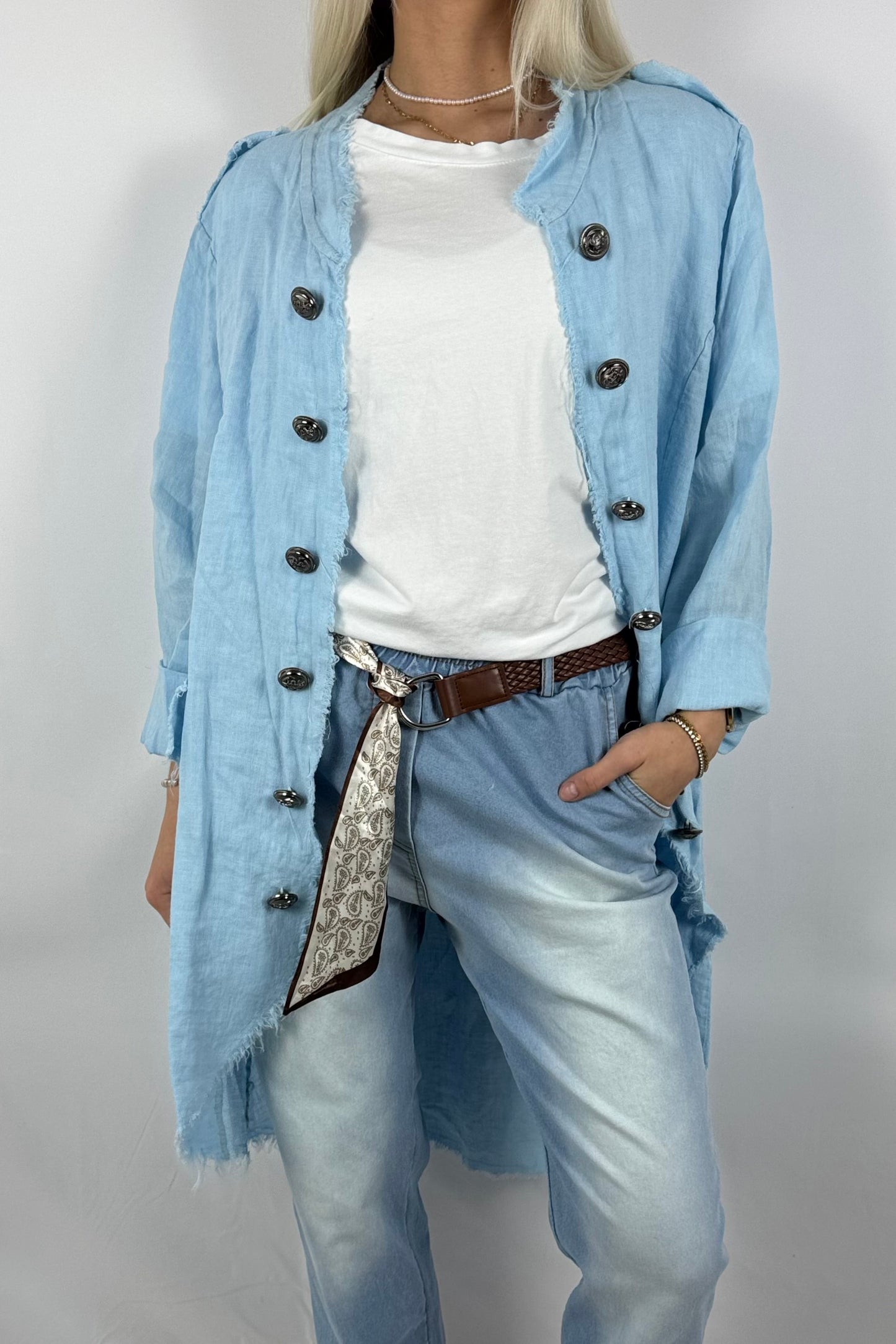 Leinenmantel „Casual Chic“ – leicht & stylisch-Hellblau