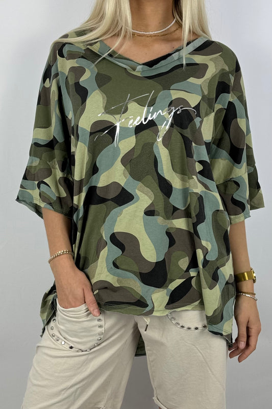 Oversize-Shirt im Camouflage-Look-Khaki