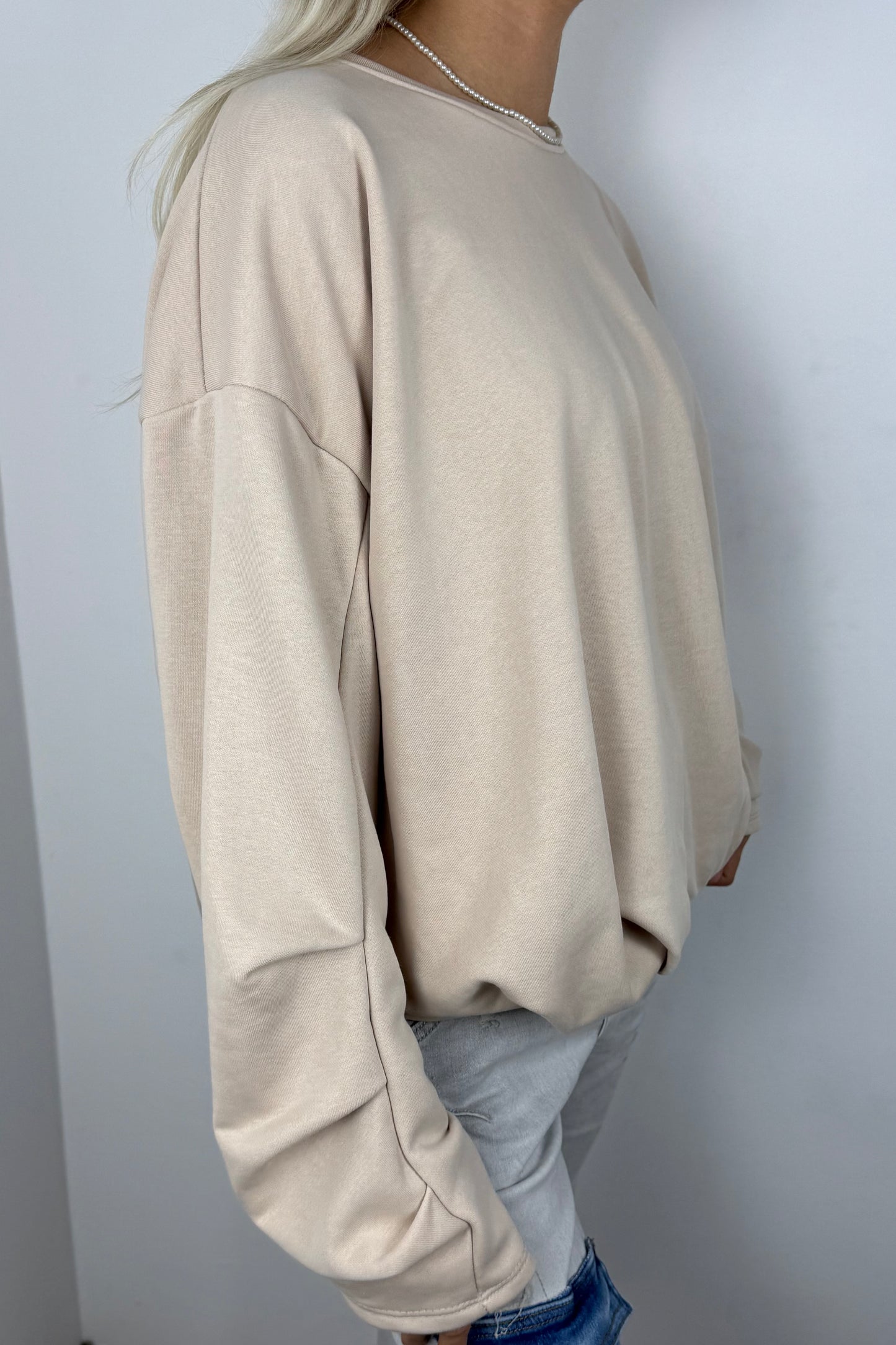 Oversize Sweatshirt mit Faltendetail –Beige