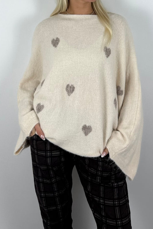 Damen Oversize-Strickpullover mit Herzmuster-Butter