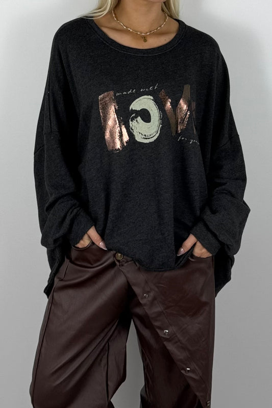 Damen Oversize Sweatshirt „LOVE“ – Schwarz