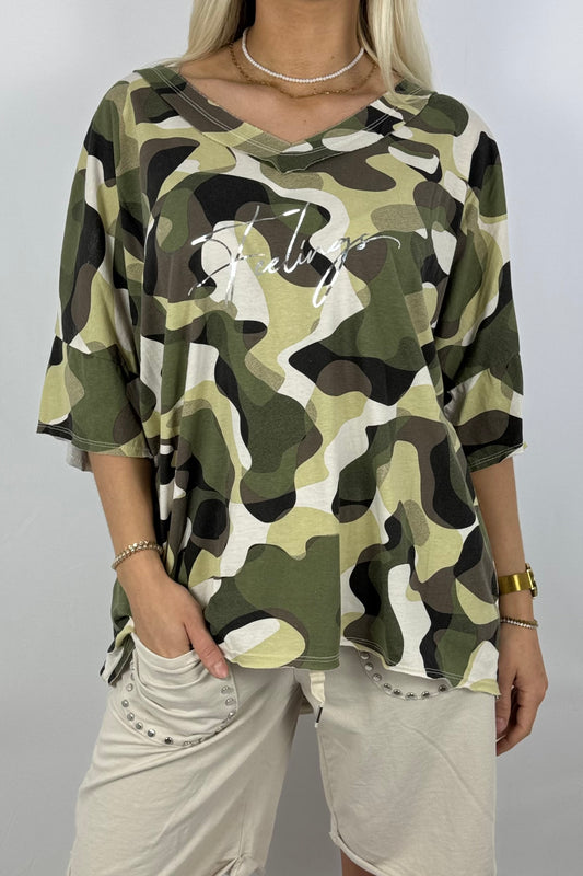 Oversize-Shirt im Camouflage-Look-Beige
