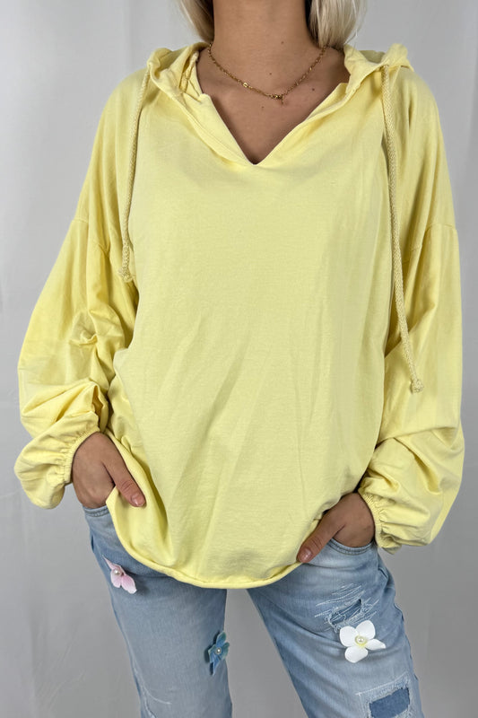 Damen Hoodie Shirt mit V-Ausschnitt –Gelb