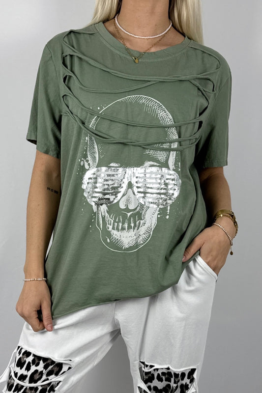 Oversize Shirt mit Skull Print – Moderner Streetstyle-Khaki