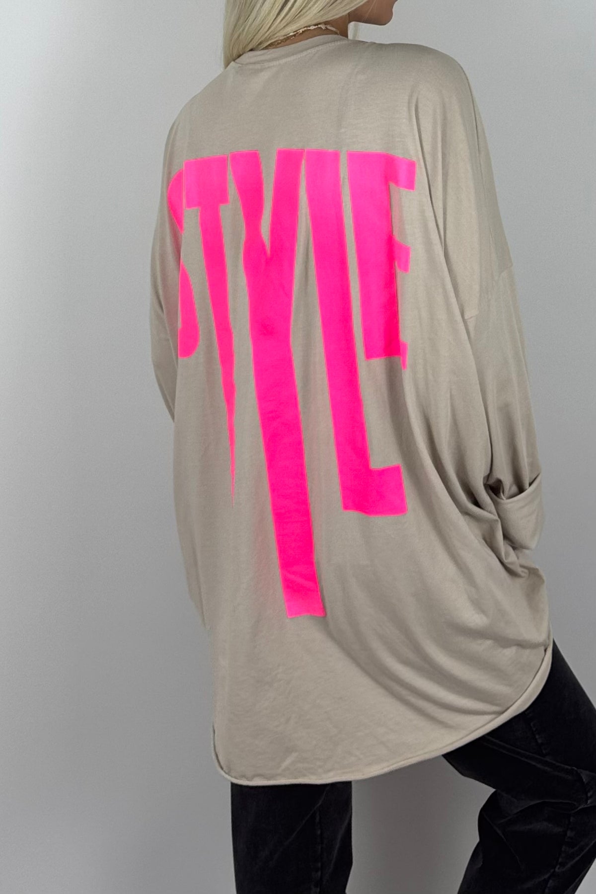 Damen Oversize Shirt mit STYLE-Print -Beige