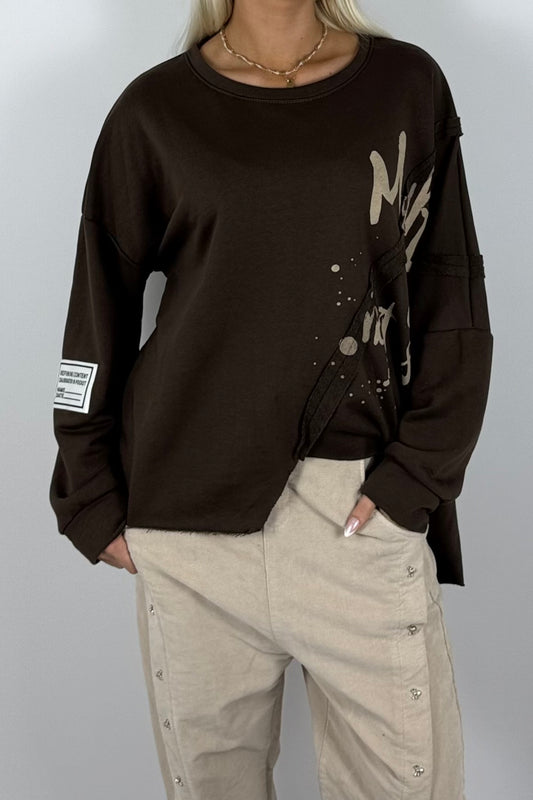 Damen Oversize Sweatshirt mit Print – Schoko