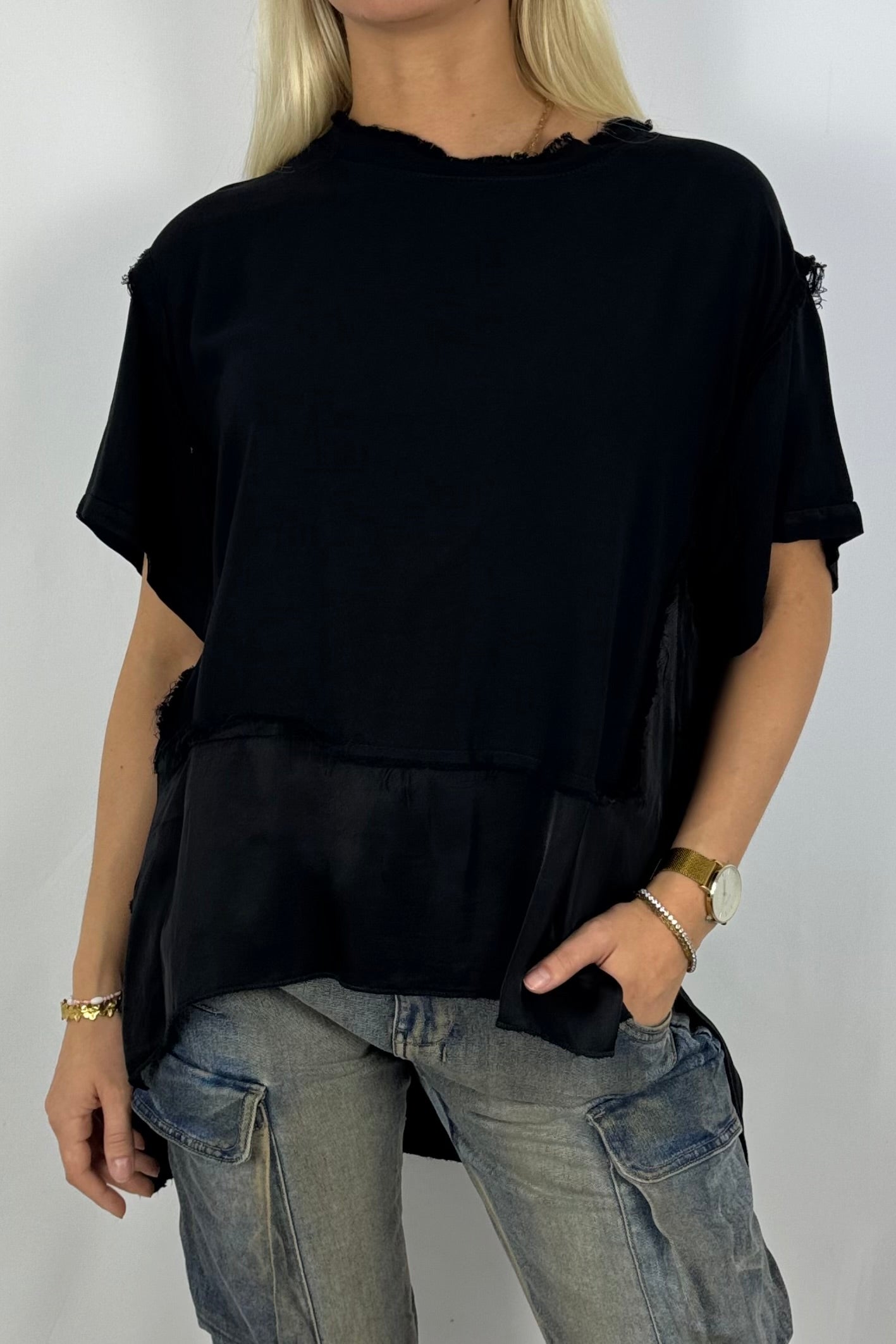 Damen Bluse mit Lagenlook –Schwarz