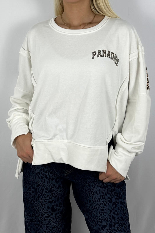 Damen Sweatshirt „PARADISE“ – Leo Print Oversize-Weiß