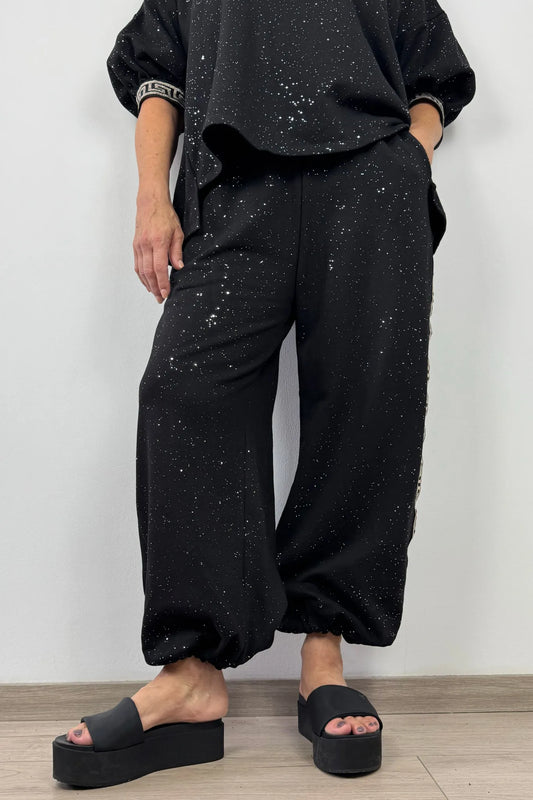 Damen Jogpants mit Glitzer – Zierstreifen & komfortabler Sitz
