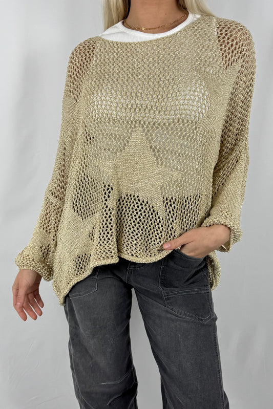 Damen Strick Sweatshirt mit Stern Muster-gold