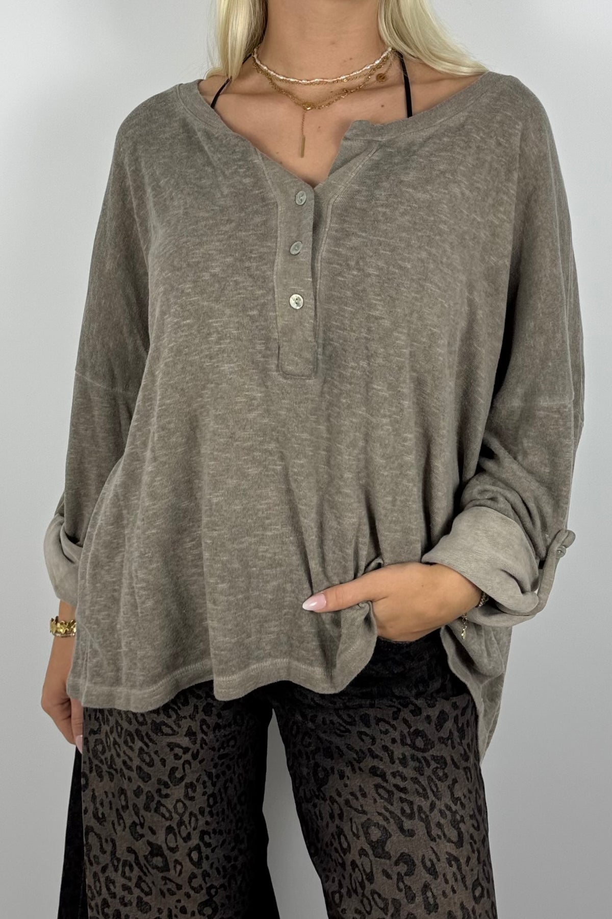 Oversize Shirt mit Knopfleiste-Mud