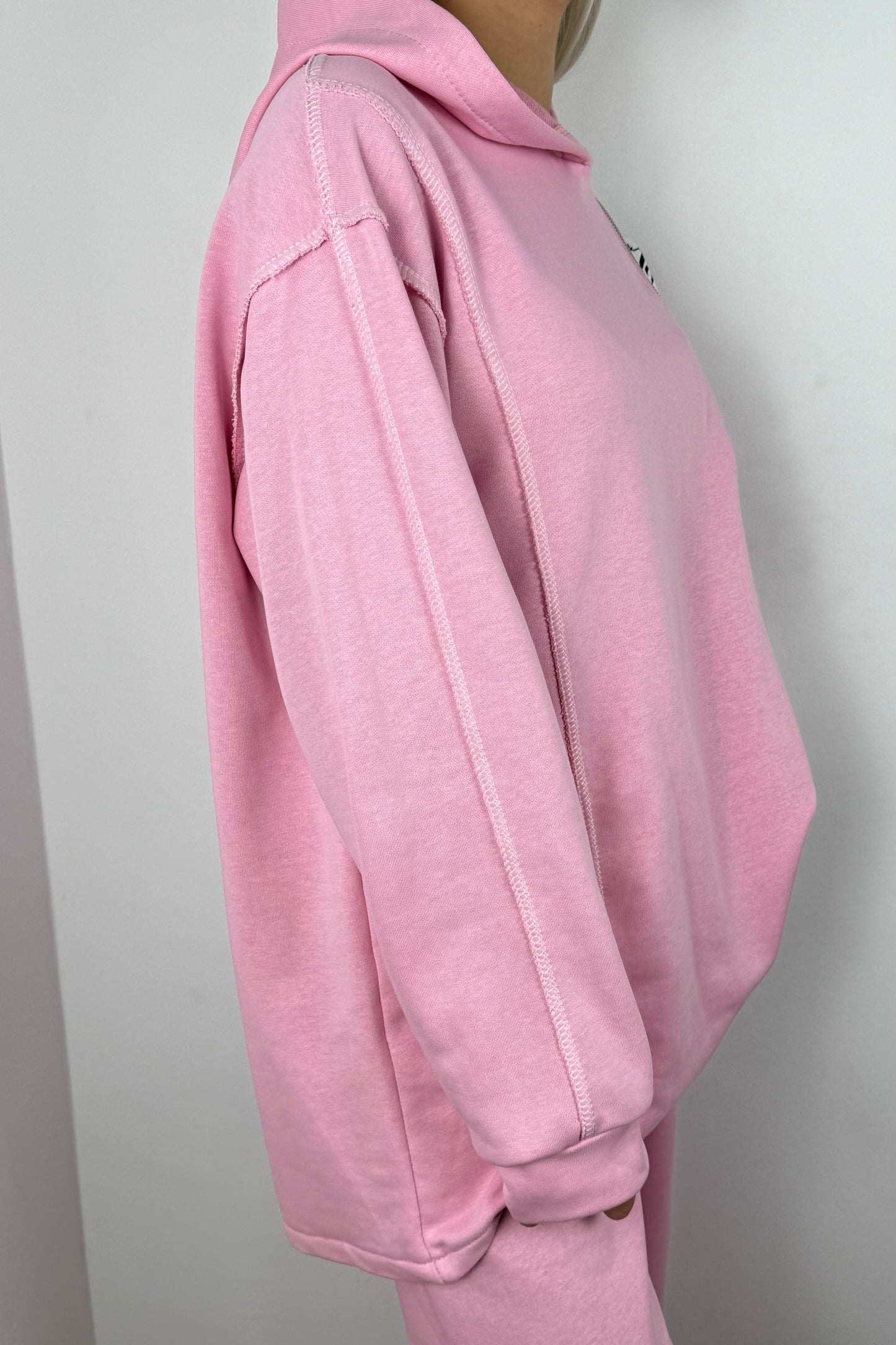 Asymmetrischer Hoodie mit Zipper –Rosa