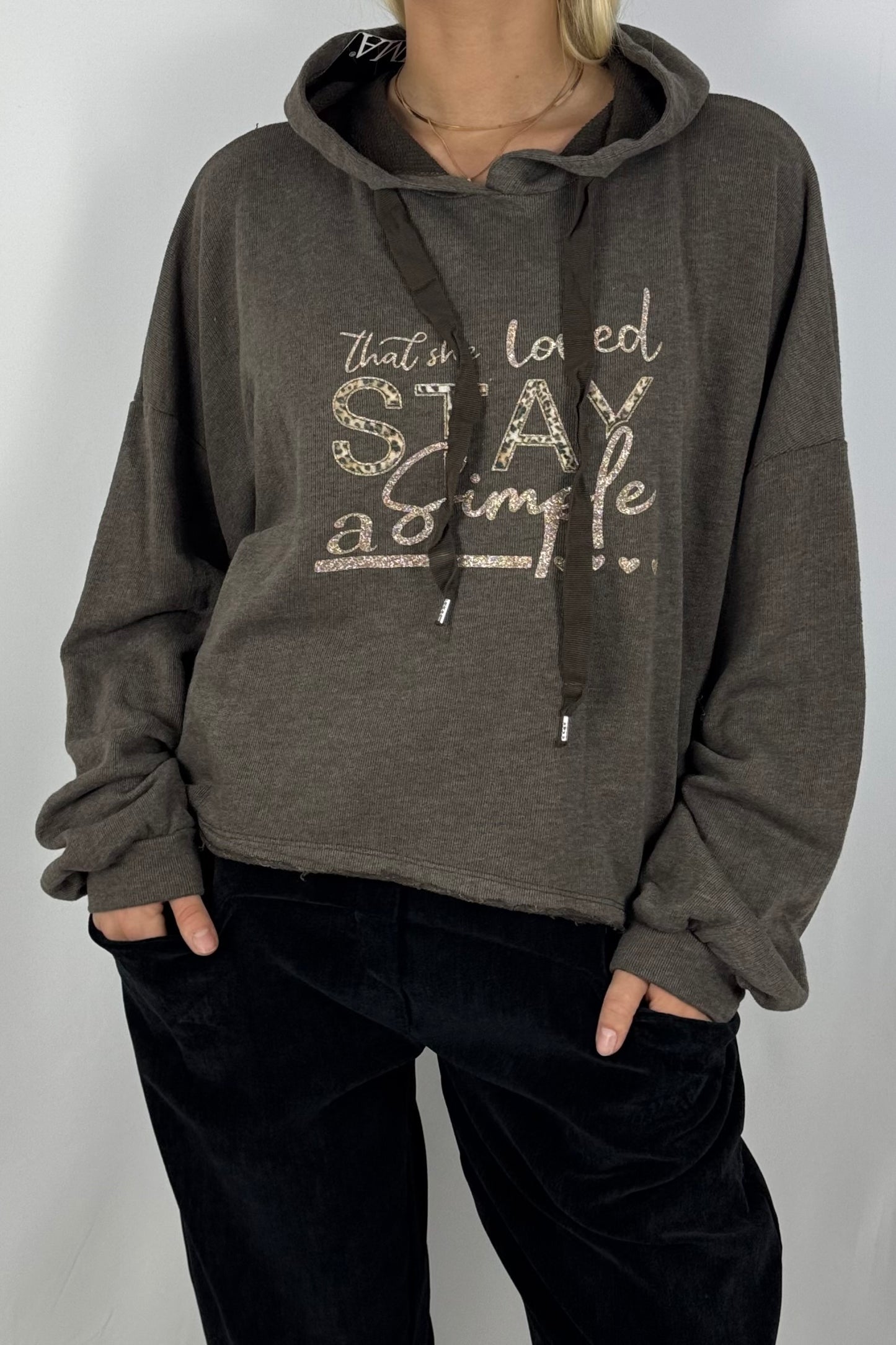 Damen Hoodie – Cropped mit Statement-Print-Schoko