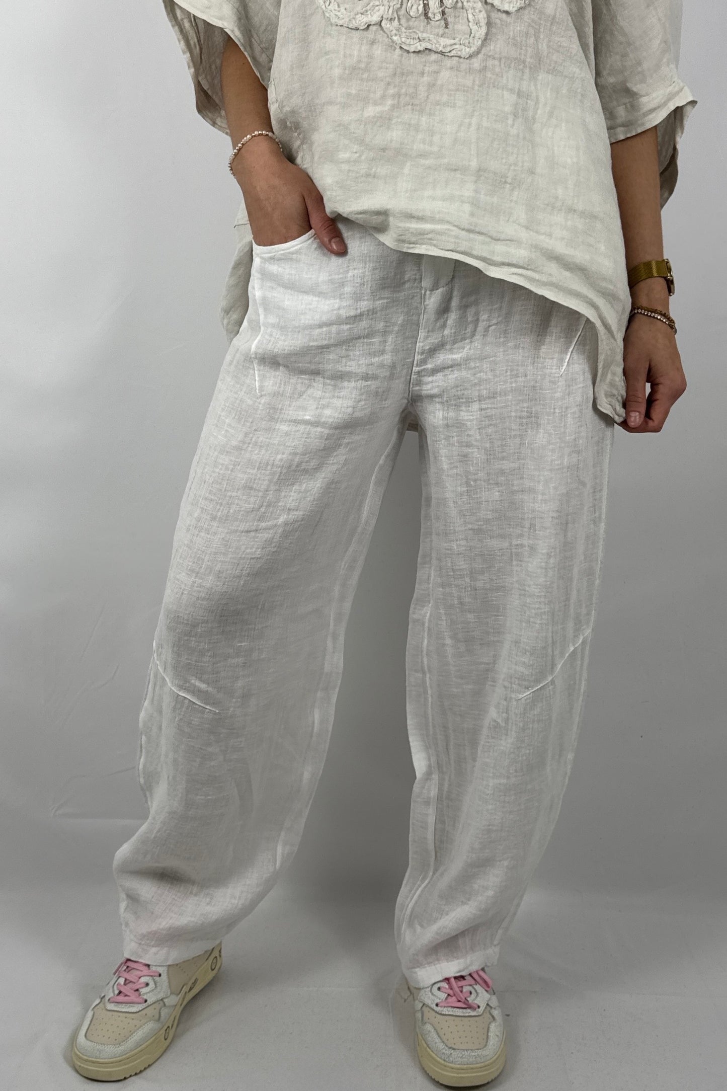 Lässige Leinenhose mit Knopfverschluss – Moderner Sommer Style-Weiß
