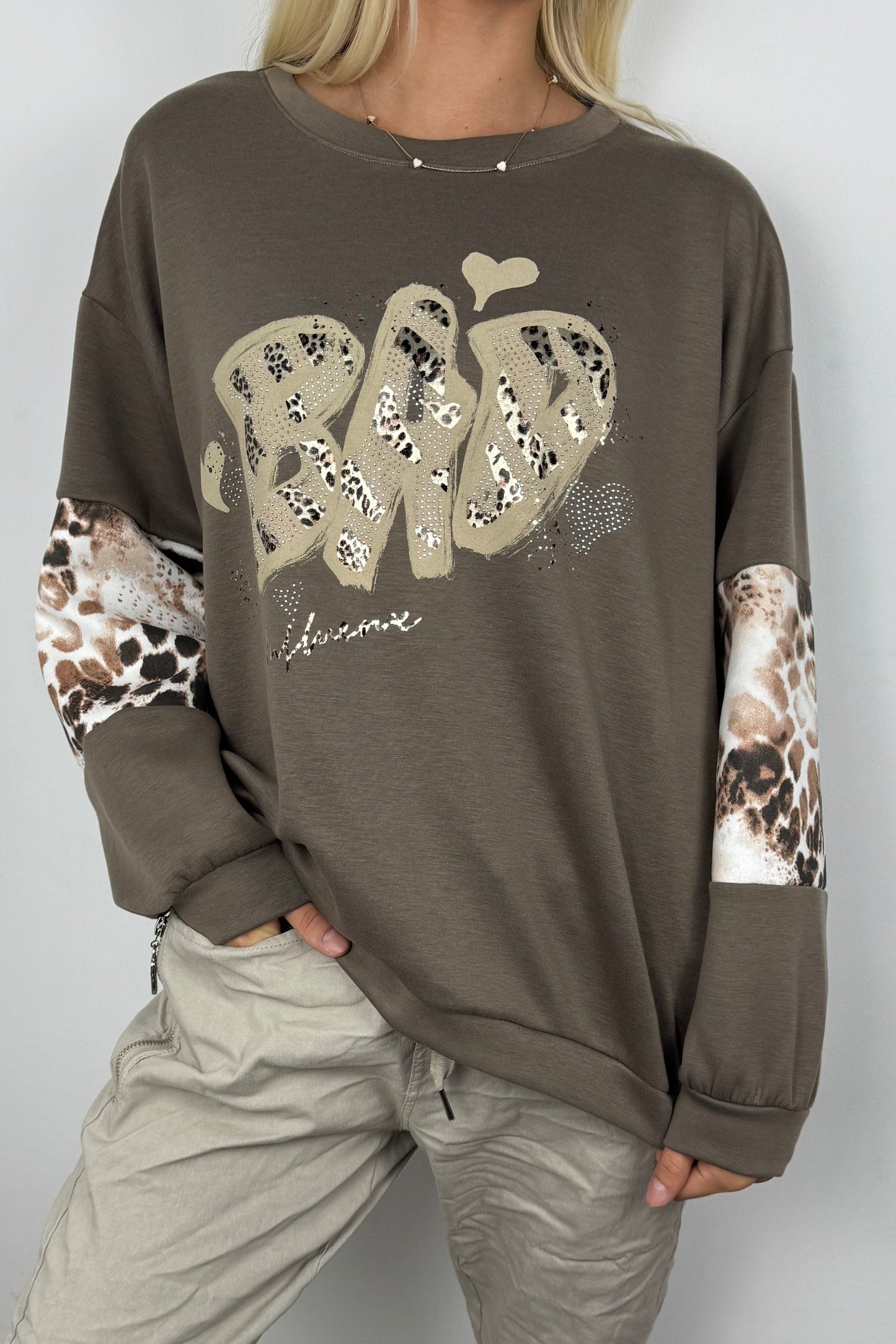 Oversize Sweatshirt mit Print & Animal-Details –Mud